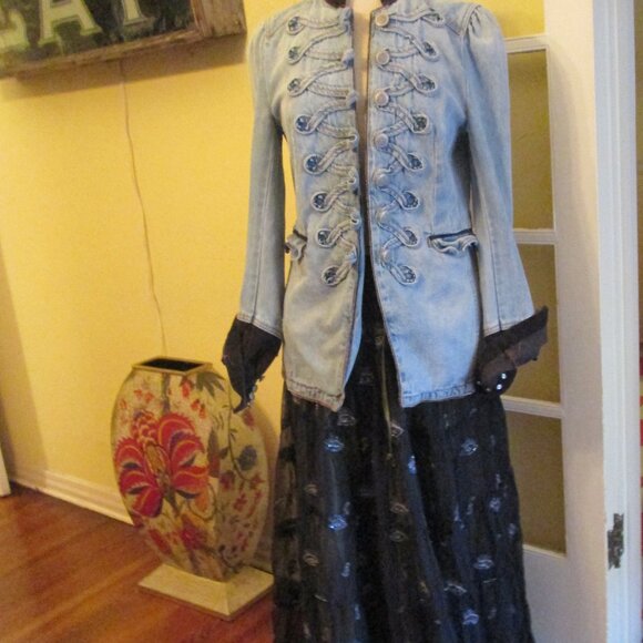 Free People Denim Military Jacket Long Small - Picture 10 of 10